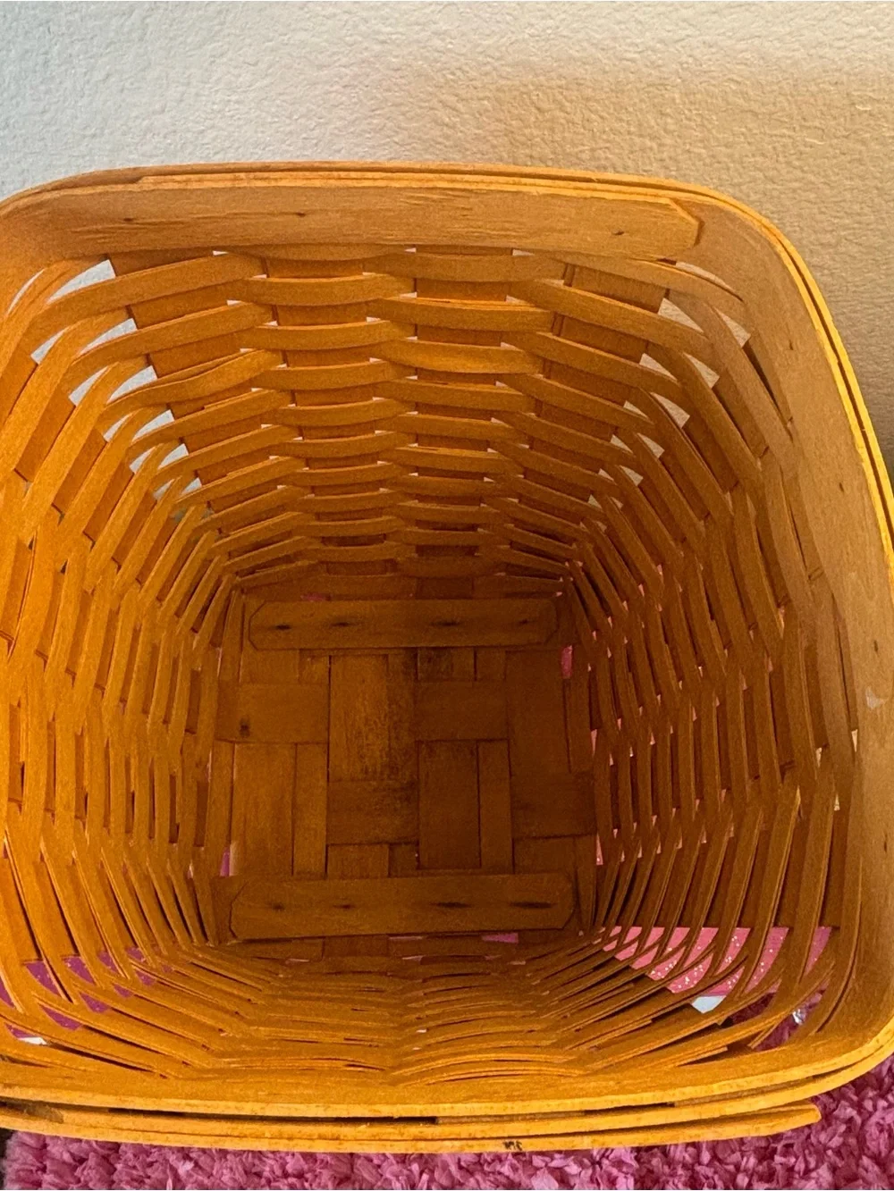 Vintage 1996 Longaberger Waste Basket with Plastic Protector, Honey-Tone